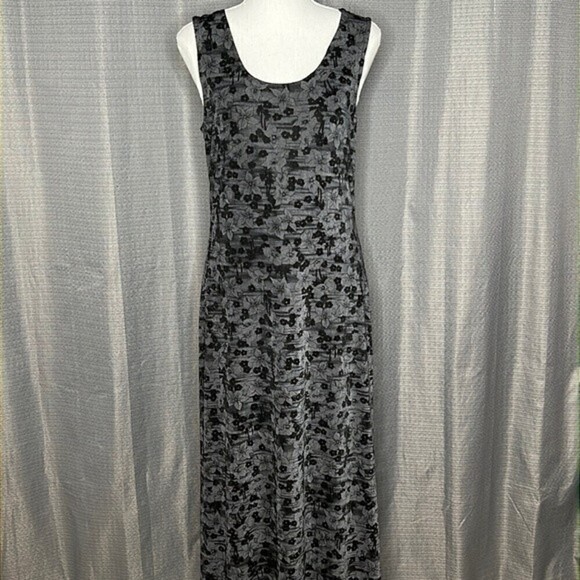 CONNECTED APPAREL BLACK & GRAY FLORAL TANK MAXI DRESS SIZE 14 - Picture 2 of 8